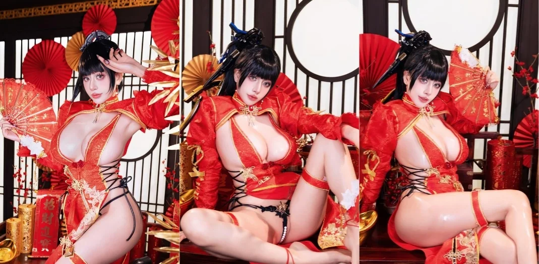 巨乳女神Byoru新春eve写真福利 红色情趣开档旗袍搭配珍珠丁字裤 专属你的新春礼物