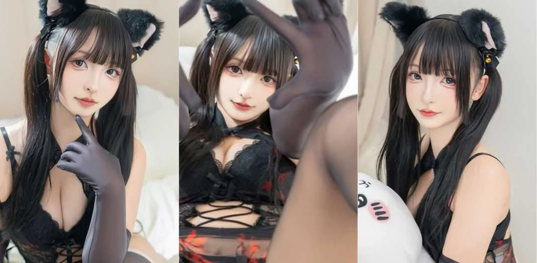 推特高颜值福利姬神楽坂真冬黑猫女郎COS 谁家猫女郎这么骚啊 分明是发情期的母猫