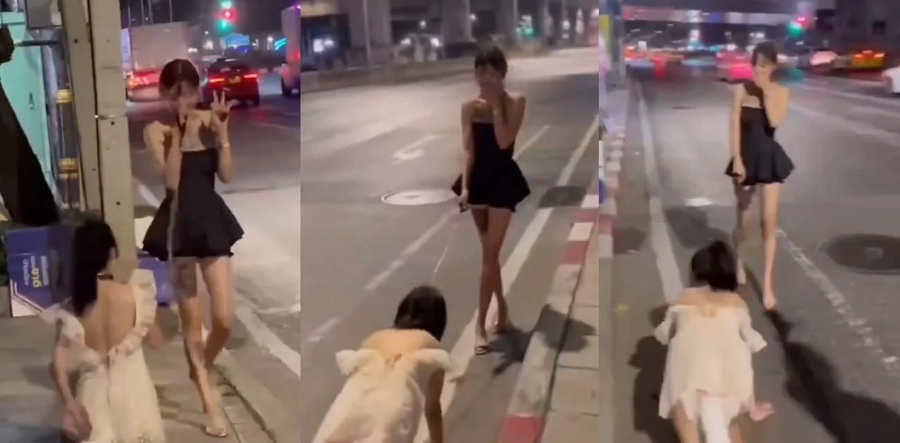 广东街头小仙女爬行 被主人调教成淫荡母狗 塞着肛塞尾巴在路边爬行超级淫荡