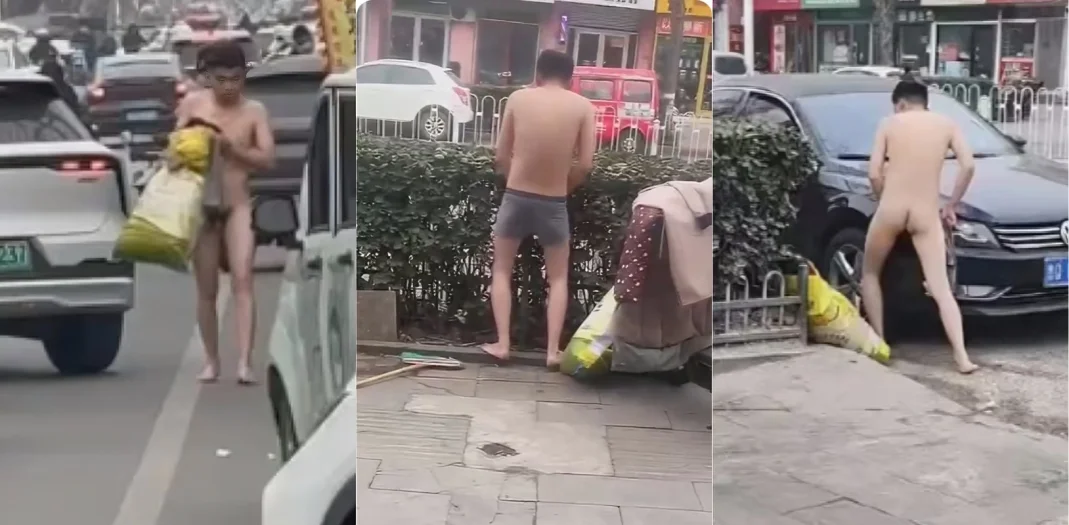 山东费县二中门口炸裂一幕 全裸男子街头狂奔强奸多辆小轿车和草丛 路人直接傻眼了