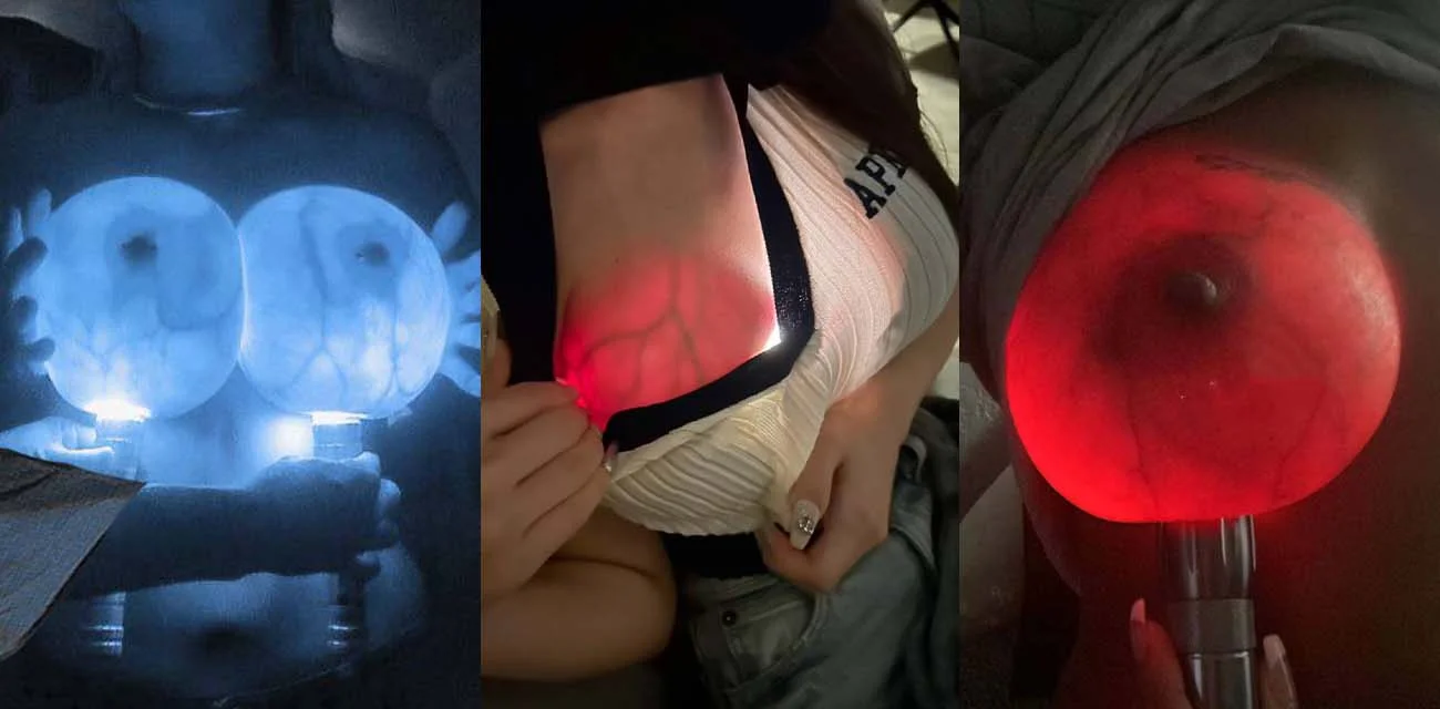 欧美隆胸骚货假奶夜间竟会发光 灯光一照两团诡异荧光大奶子亮瞎眼 黑灯瞎火猛操骚逼时奶子突然变夜光淫娃 以后见大胸妹子必须先照灯验证！