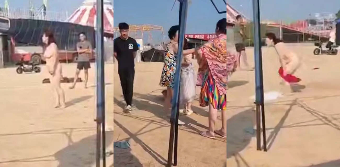 姜还是老的辣！小伙子狂喷操你妈怒骂大姨 大妈直接当众扒光衣服露出美骚逼挑逗来操 小伙鸡巴瞬间硬邦邦却吓尿裤子落荒而逃！