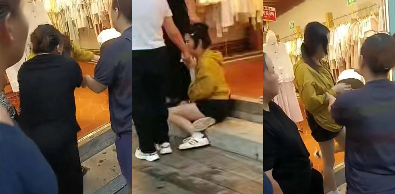 莆田市旭辉时代城抓小三 男的带小三逛街买衣服 被原配抓个正着