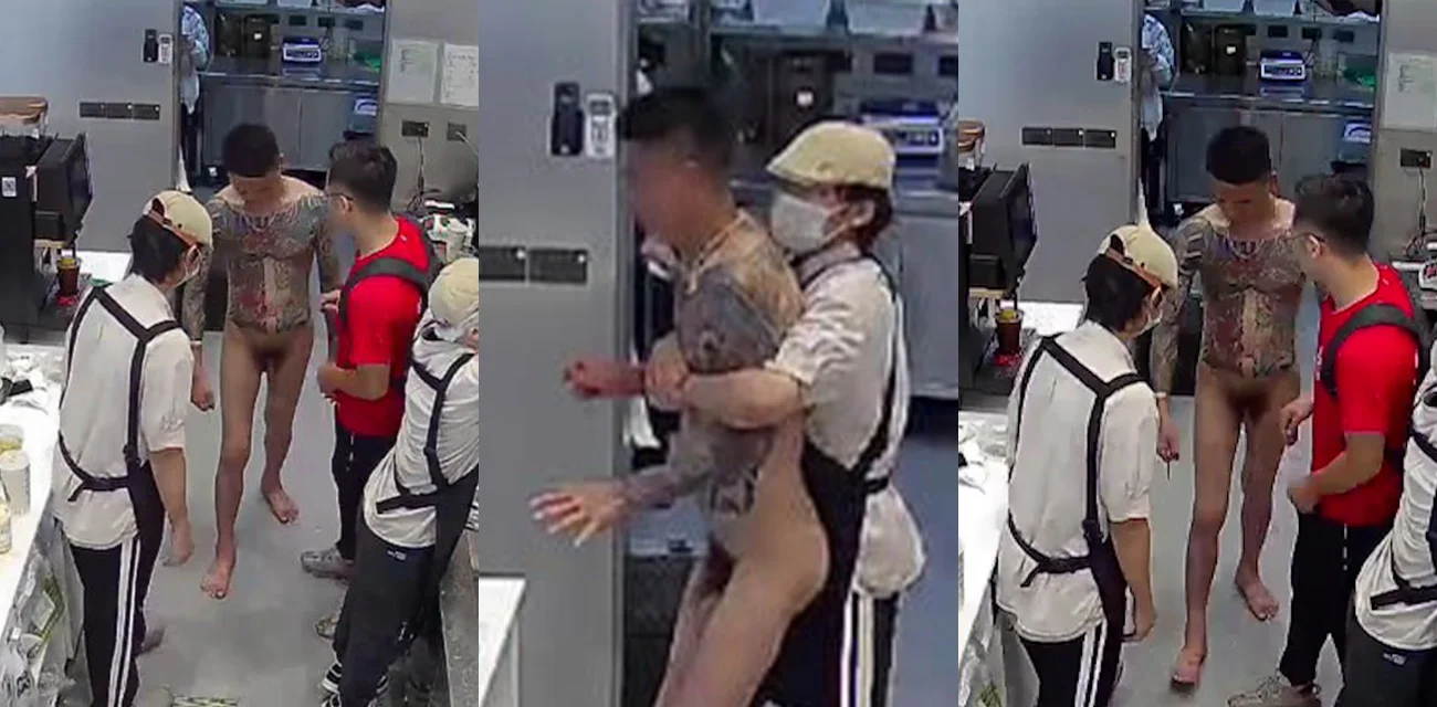 古茗奶茶店裸男持刀闯入疯传全网 上身全是纹身 就是jj太小了  怒砸柜台吓哭女店员  完整视频流出
