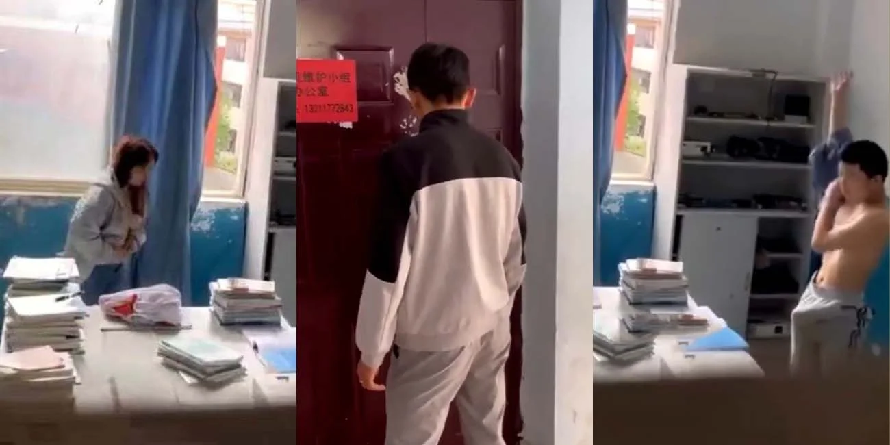 云南昆明某大学 小情侣在办公室直接开干 被老师捉奸当场 被抓时小帐篷还是挺立状态