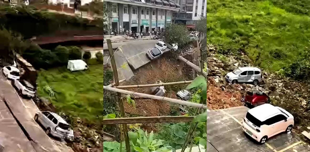 广西柳州菜市场塌了  暴雨连下多日 地面直接被  掏空  商户货品全砸烂