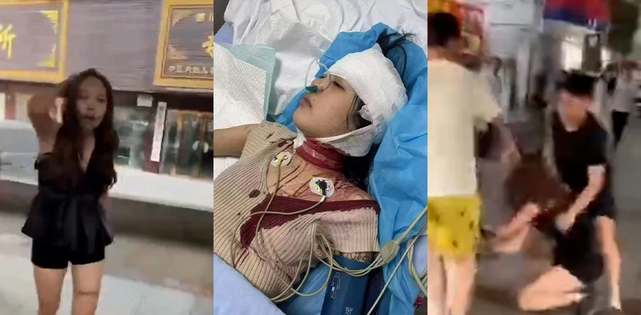 女的打架动刀拼命  男的围观不劝架还偷摸胸  黑衣男当场猥琐出圈  网友看完全怒了