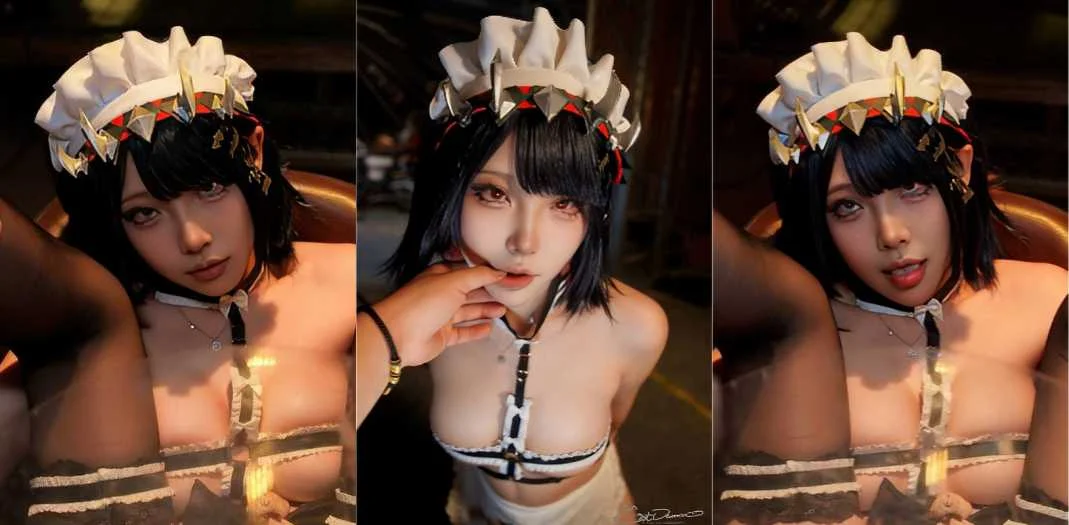 CatDemon你的喵崽绝区零艾莲COS 黑丝女仆露逼勾引 冷艳女神人设彻底被玩坏了！