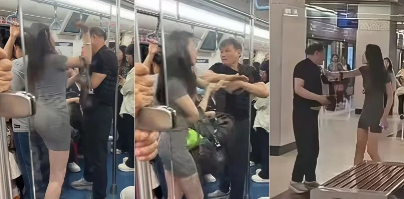 西安地铁大爷偷拍多名女性裙底 被女子当场掌掴！要求删照磨蹭不肯删 直接甩手就是一巴掌狠狠打在他脸上 现场那叫一个解气！