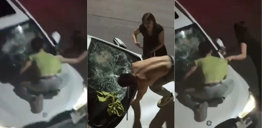 广东黑衣女疑似出轨宝马男 老公当街抓奸怒砸车窗扒玻璃 现场视频流出！